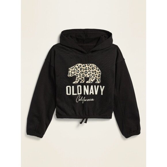 Old Navy Other - Old Navy Girls Leopard Bear Hoodie Black Cropped Pullover - Size L (10/12)